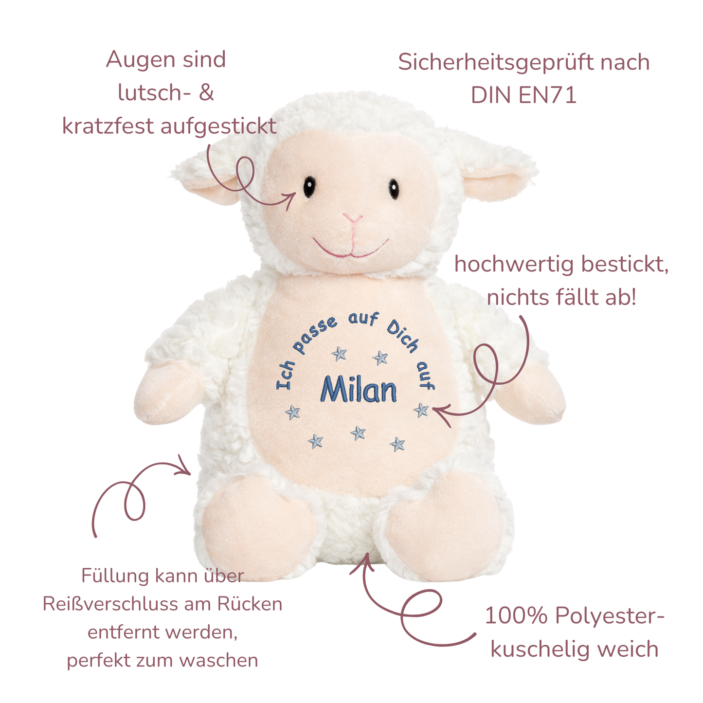 Beschützer Kuscheltier Lamm – Liebevoll bestickt und personalisiert
