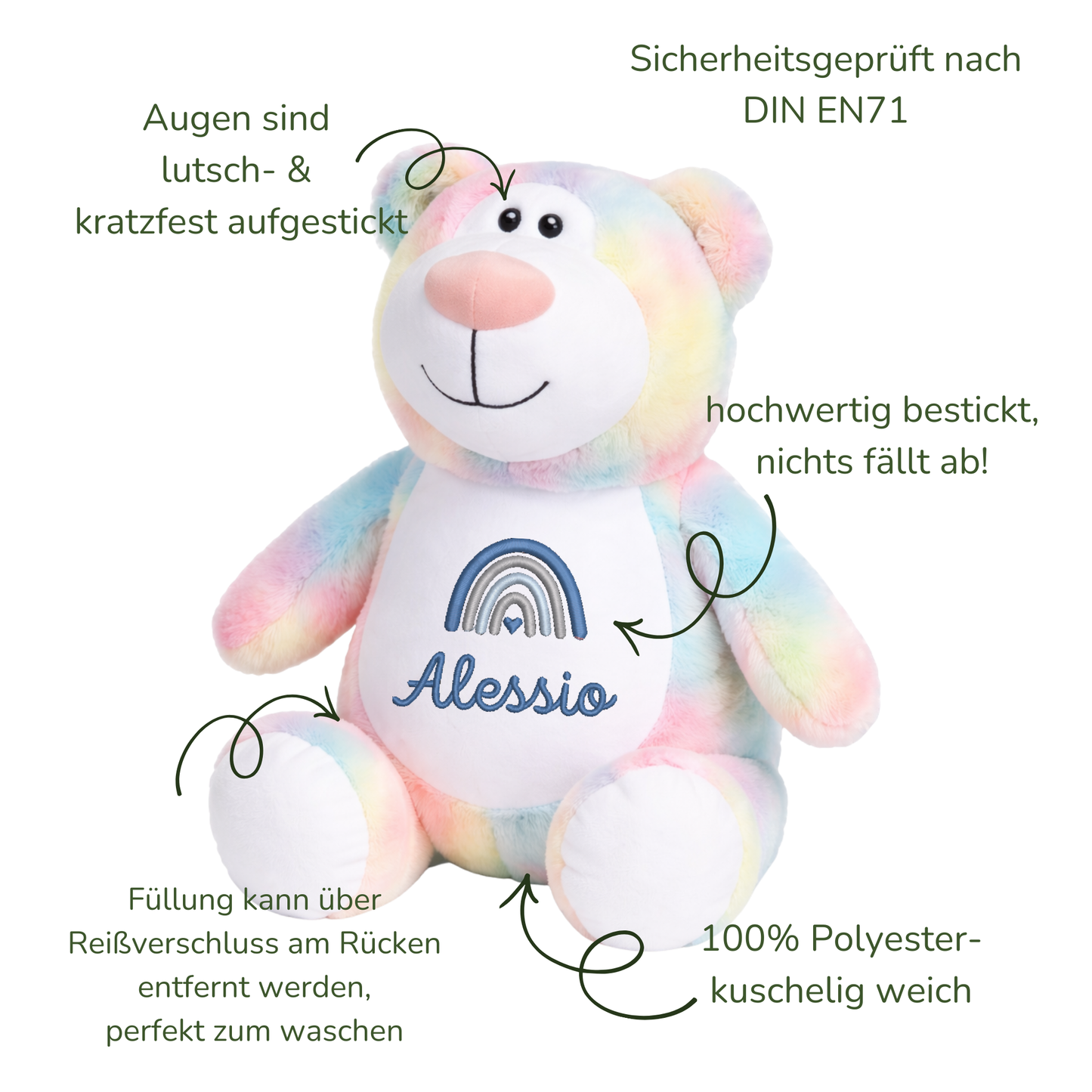 Pastell-Bär mit Namen bestickt – Kuscheltier mit Name