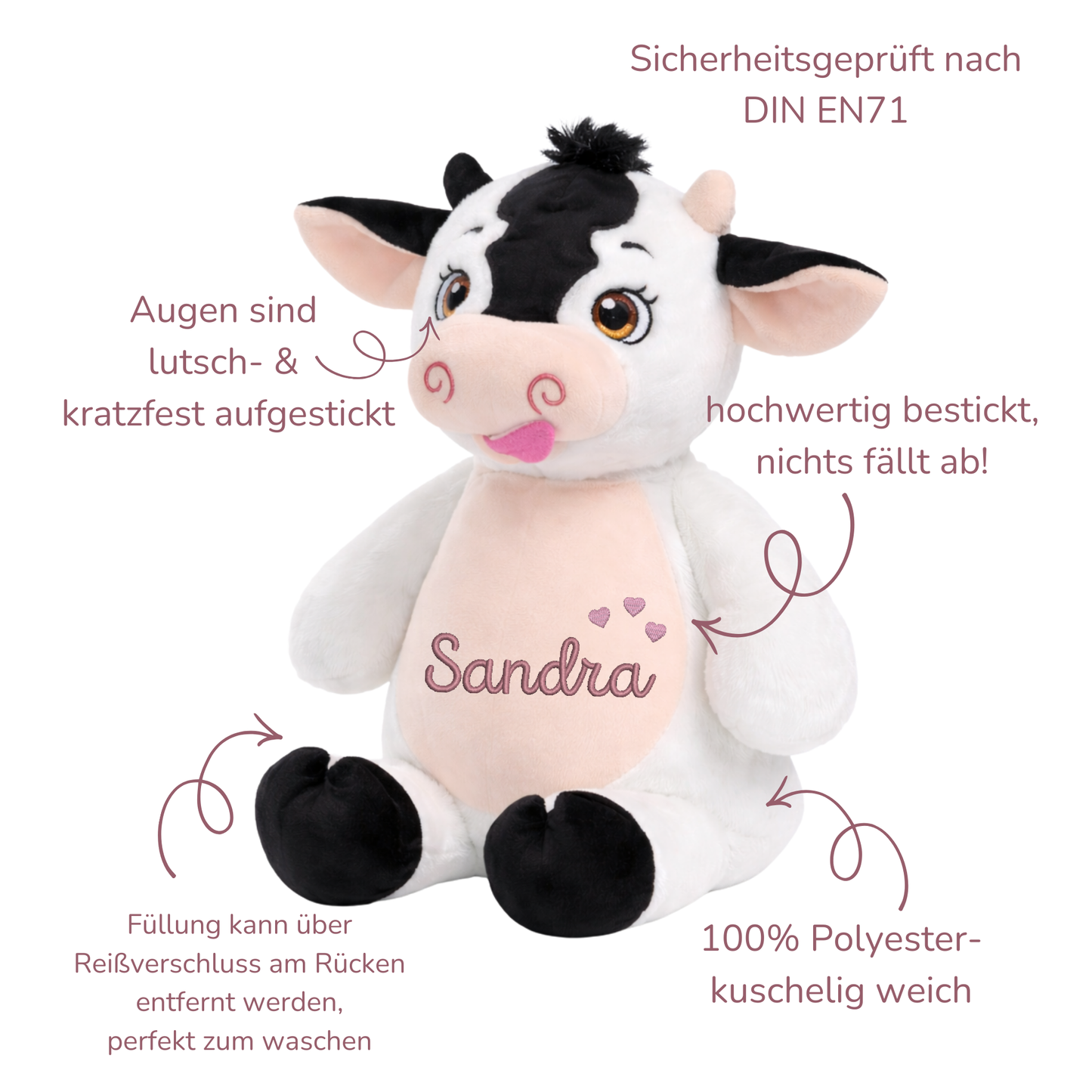 Kuh mit Namen bestickt – Kuscheltier mit Name