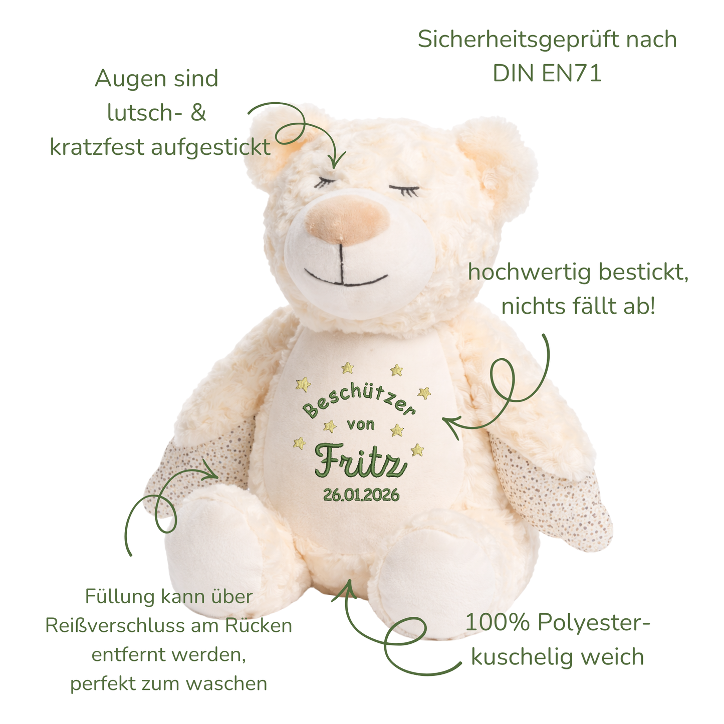 Beschützer Kuscheltier Schutzengel-Bär – Liebevoll bestickt und personalisiert