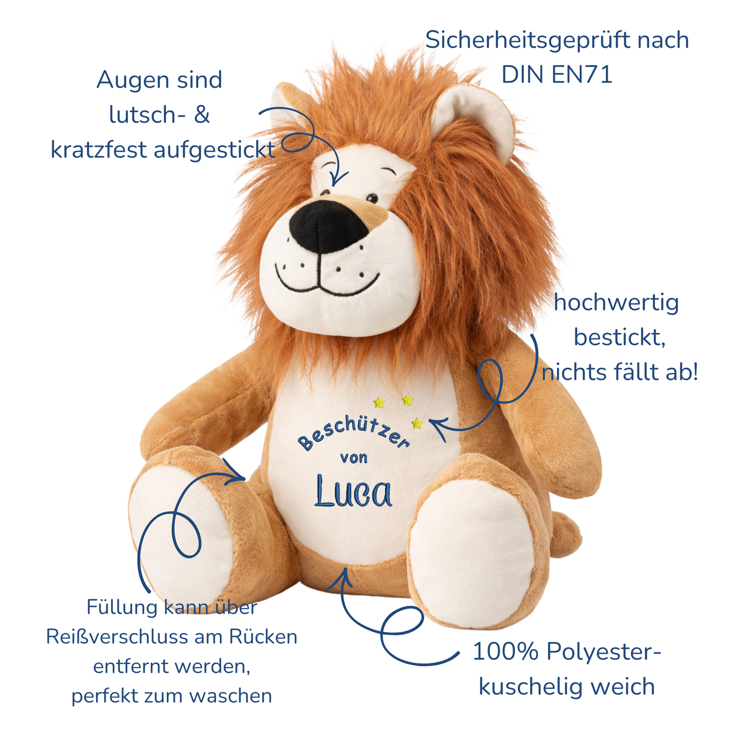Beschützer Kuscheltier Löwe – Liebevoll bestickt und personalisiert