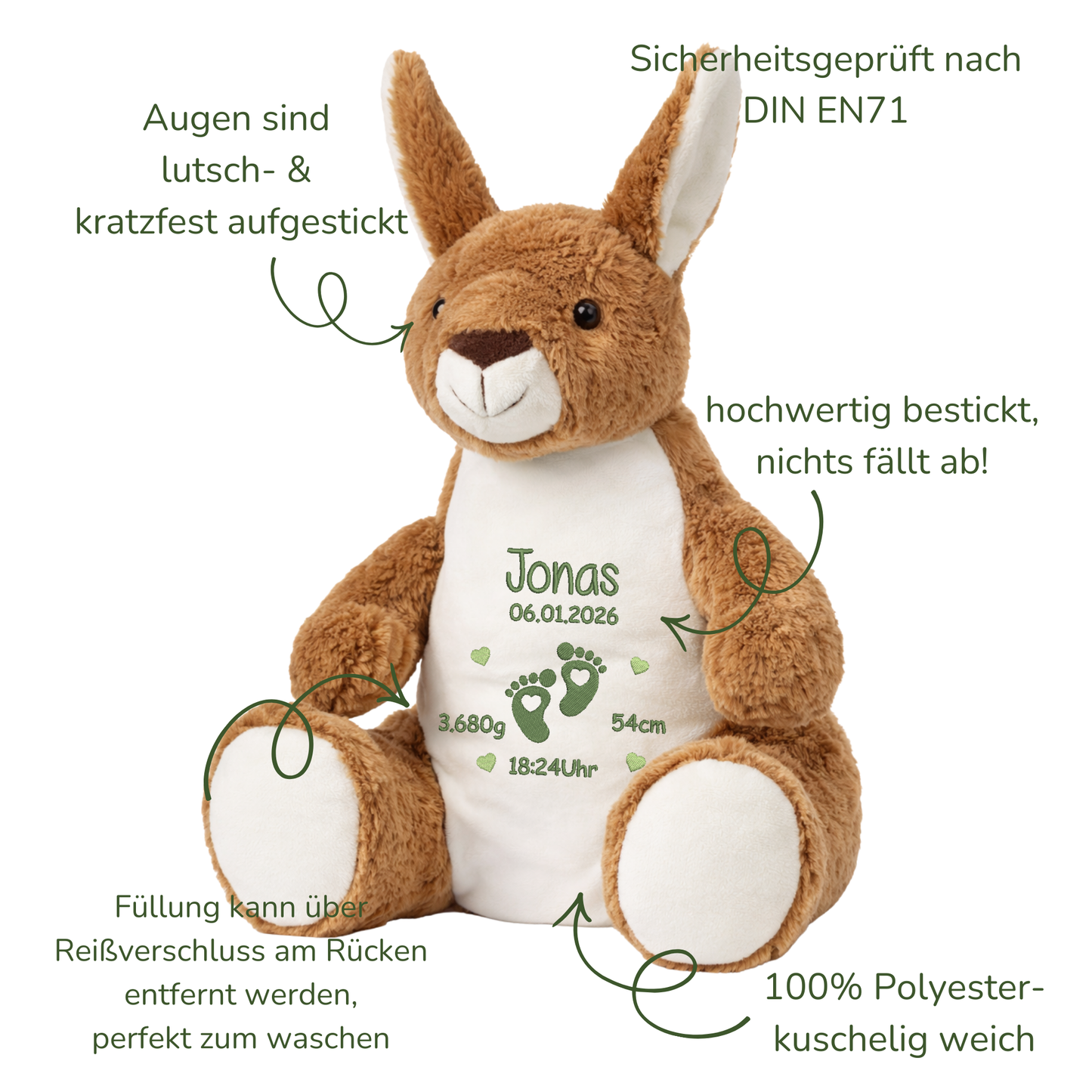 Personalisiertes Känguruh zur Geburt – Kuscheltier mit Namen & Geburtsdatum