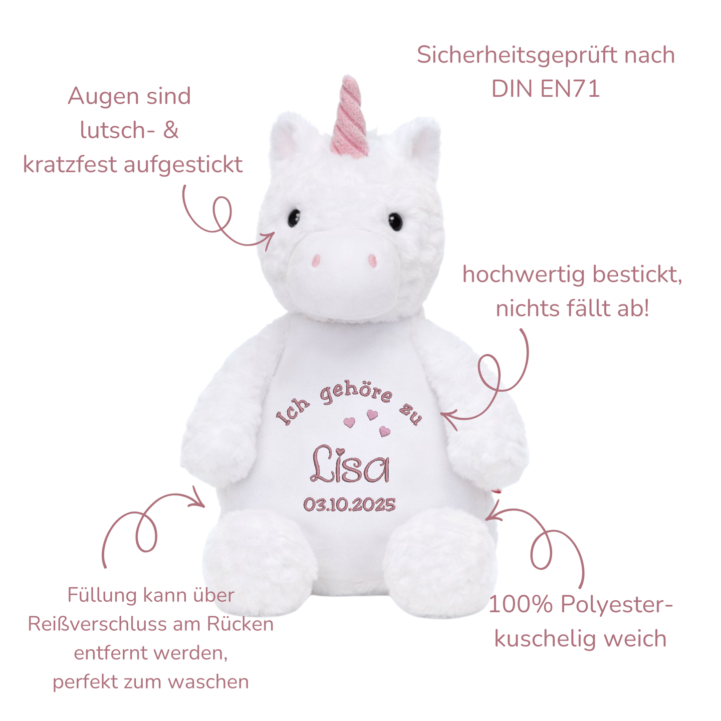 Beschützer Kuscheltier Einhorn – Liebevoll bestickt und personalisiert