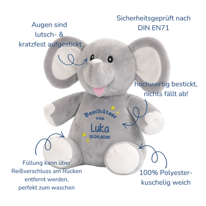 Beschützer Kuscheltier Elefant – Liebevoll bestickt und personalisiert