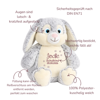 Kuscheltier grauer Hase zur Einschulung – Liebevoller Begleiter mit persönlicher Note
