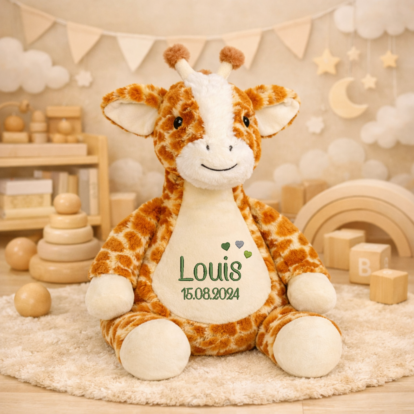 Giraffe mit Namen bestickt – Kuscheltier mit Name