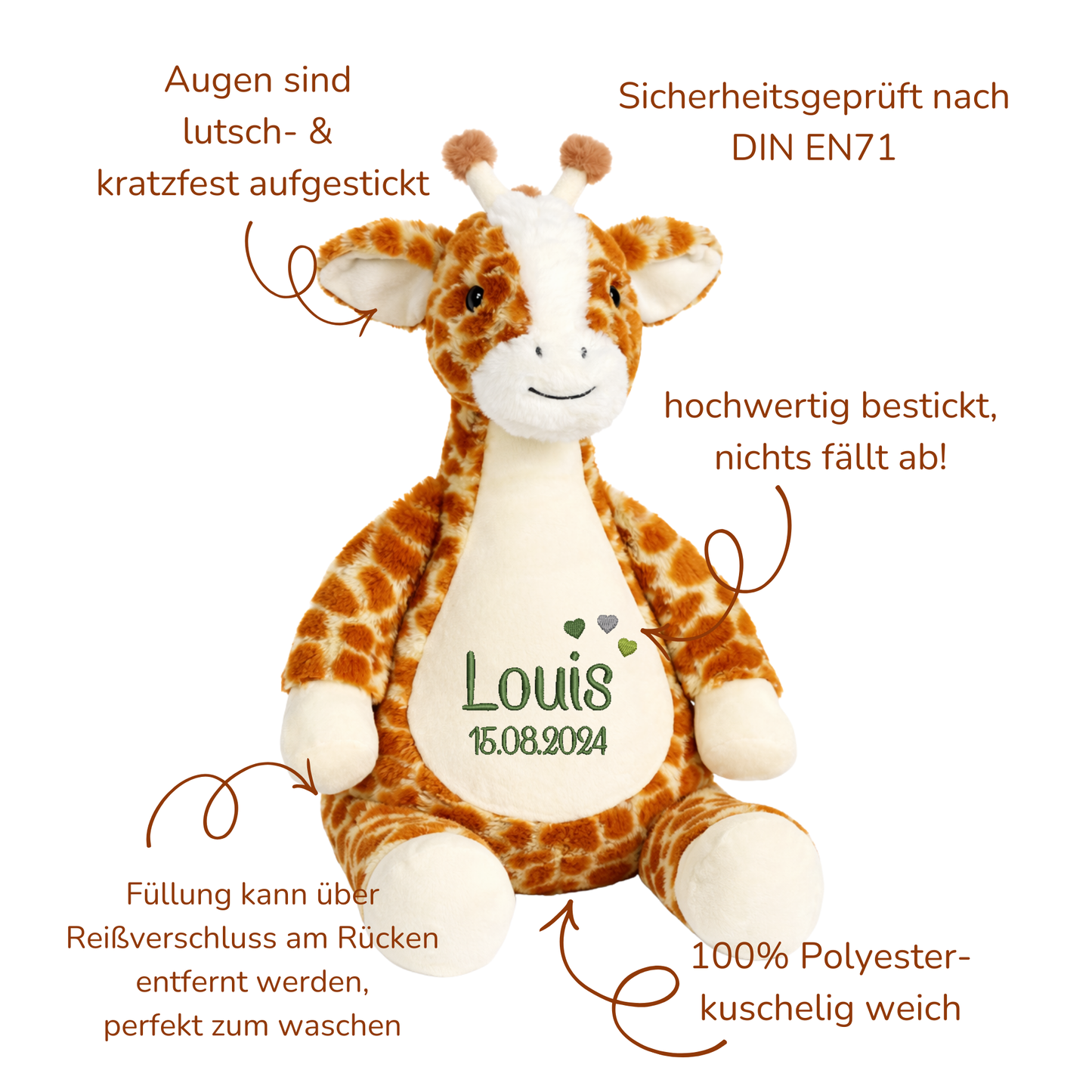 Giraffe mit Namen bestickt – Kuscheltier mit Name