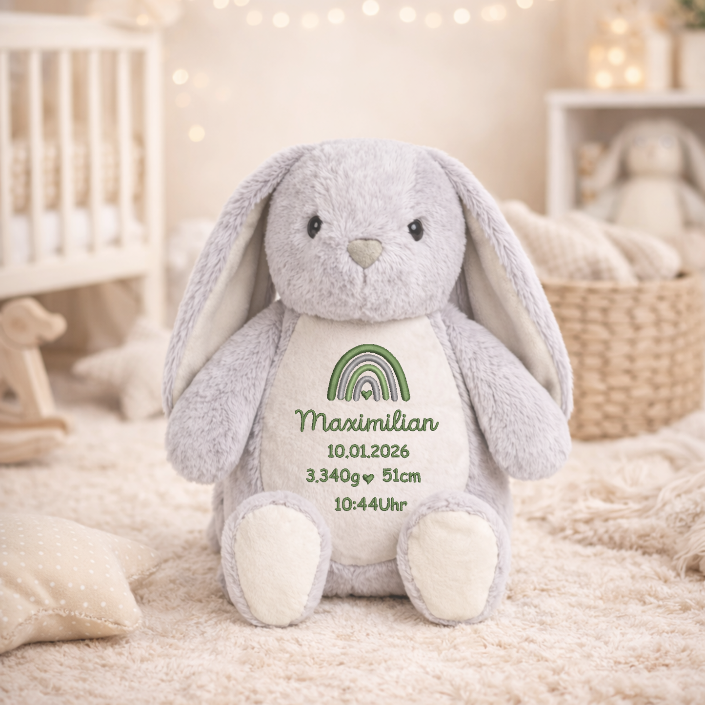 Personalisiertes Kaninchen zur Geburt – Kuscheltier mit Namen & Geburtsdatum