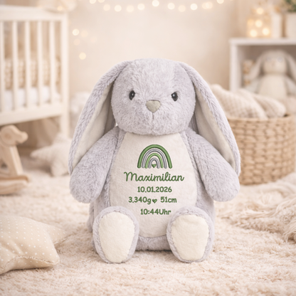 Personalisiertes Kaninchen zur Geburt – Kuscheltier mit Namen & Geburtsdatum