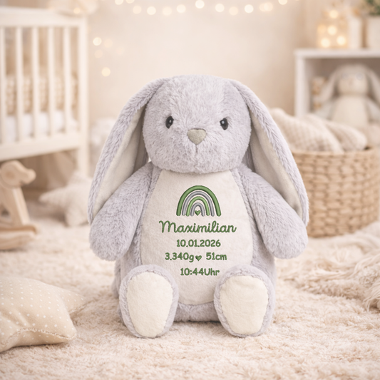Personalisiertes Kaninchen zur Geburt – Kuscheltier mit Namen & Geburtsdatum