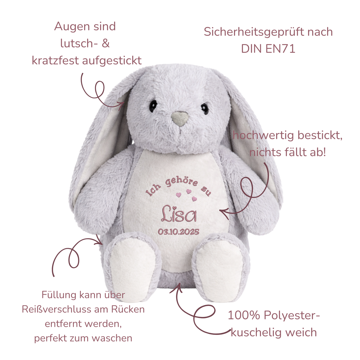 Beschützer Kuscheltier Kaninchen – Liebevoll bestickt und personalisiert