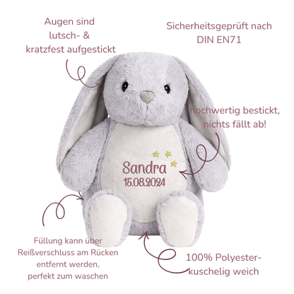 Kaninchen mit Namen bestickt – Kuscheltier mit Name