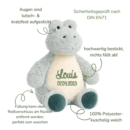 Krokodil mit Namen bestickt – Kuscheltier mit Name