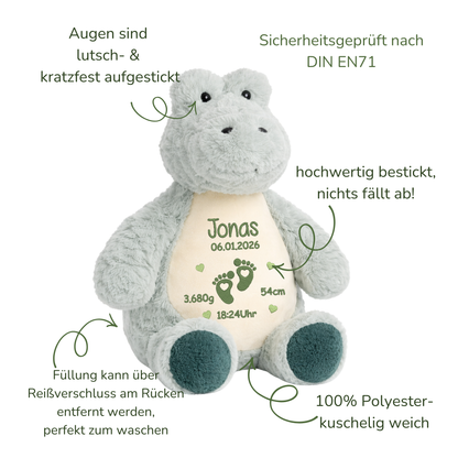 Personalisiertes Krokodil zur Geburt – Kuscheltier mit Namen & Geburtsdatum