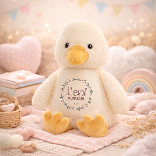 Ente mit Namen bestickt – Kuscheltier mit Name
