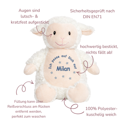 Beschützer Kuscheltier Lamm – Liebevoll bestickt und personalisiert