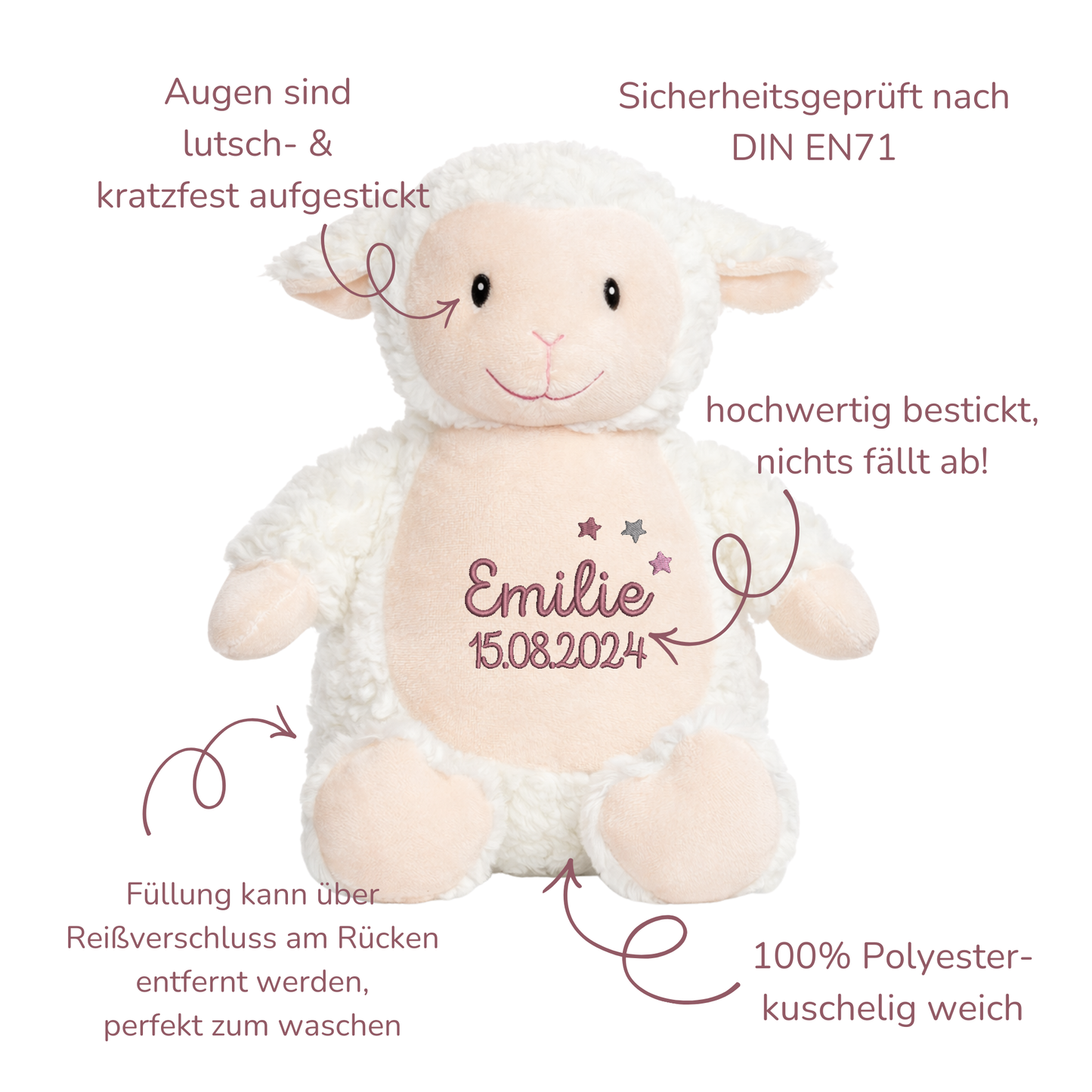 Lamm mit Namen bestickt – Kuscheltier mit Name
