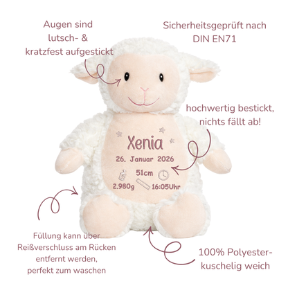 Personalisiertes Lamm zur Geburt – Kuscheltier mit Namen & Geburtsdatum