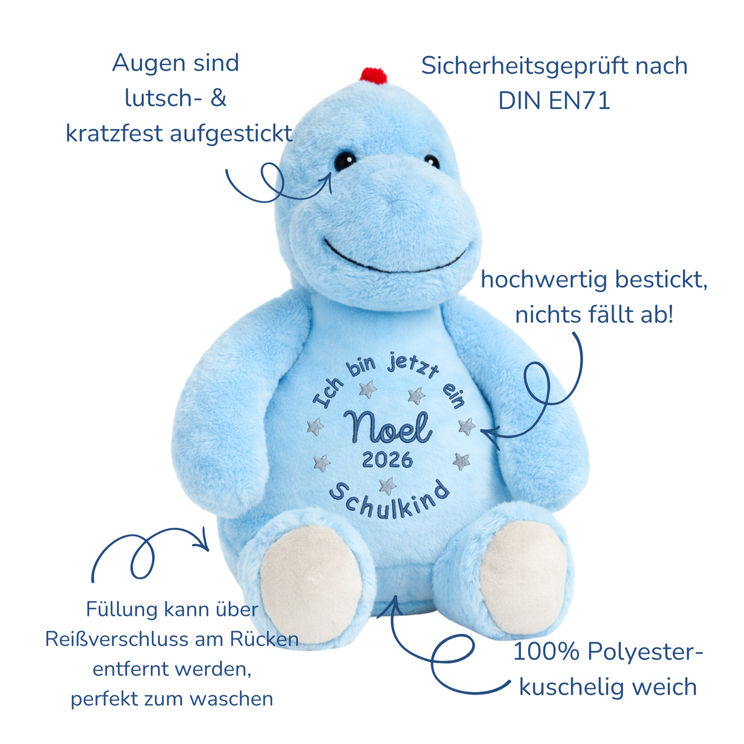 Kuscheltier blauer Dino zur Einschulung – Liebevoller Begleiter mit persönlicher Note