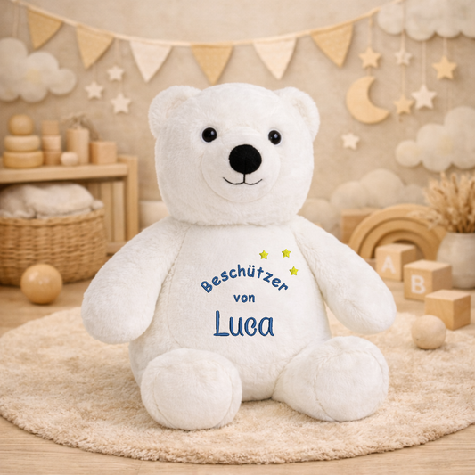 Beschützer Kuscheltier Eisbär – Liebevoll bestickt und personalisiert