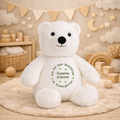Personalisiertes Kuscheltier Eisbär zum Kindergartenstart – mit Name bestickt