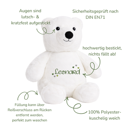Eisbär mit Namen bestickt – Kuscheltier mit Name