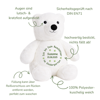 Personalisiertes Kuscheltier Eisbär zum Kindergartenstart – mit Name bestickt