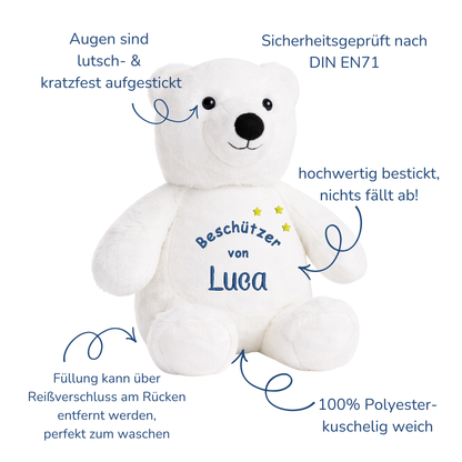 Beschützer Kuscheltier Eisbär – Liebevoll bestickt und personalisiert