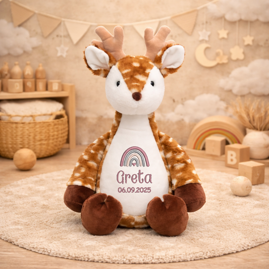 Hirsch mit Namen bestickt – Kuscheltier mit Name