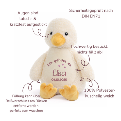 Beschützer Kuscheltier Ente – Liebevoll bestickt und personalisiert