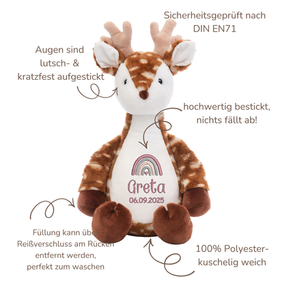 Hirsch mit Namen bestickt – Kuscheltier mit Name