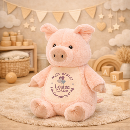 Personalisiertes Kuscheltier Schwein zum Kindergartenstart – mit Name bestickt