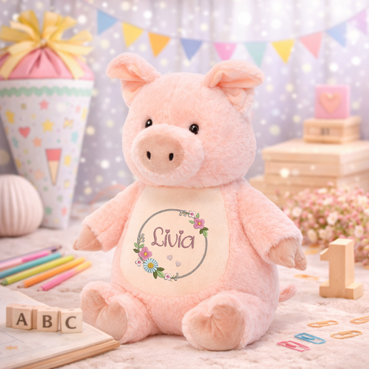 Schwein mit Namen bestickt – Kuscheltier mit Name