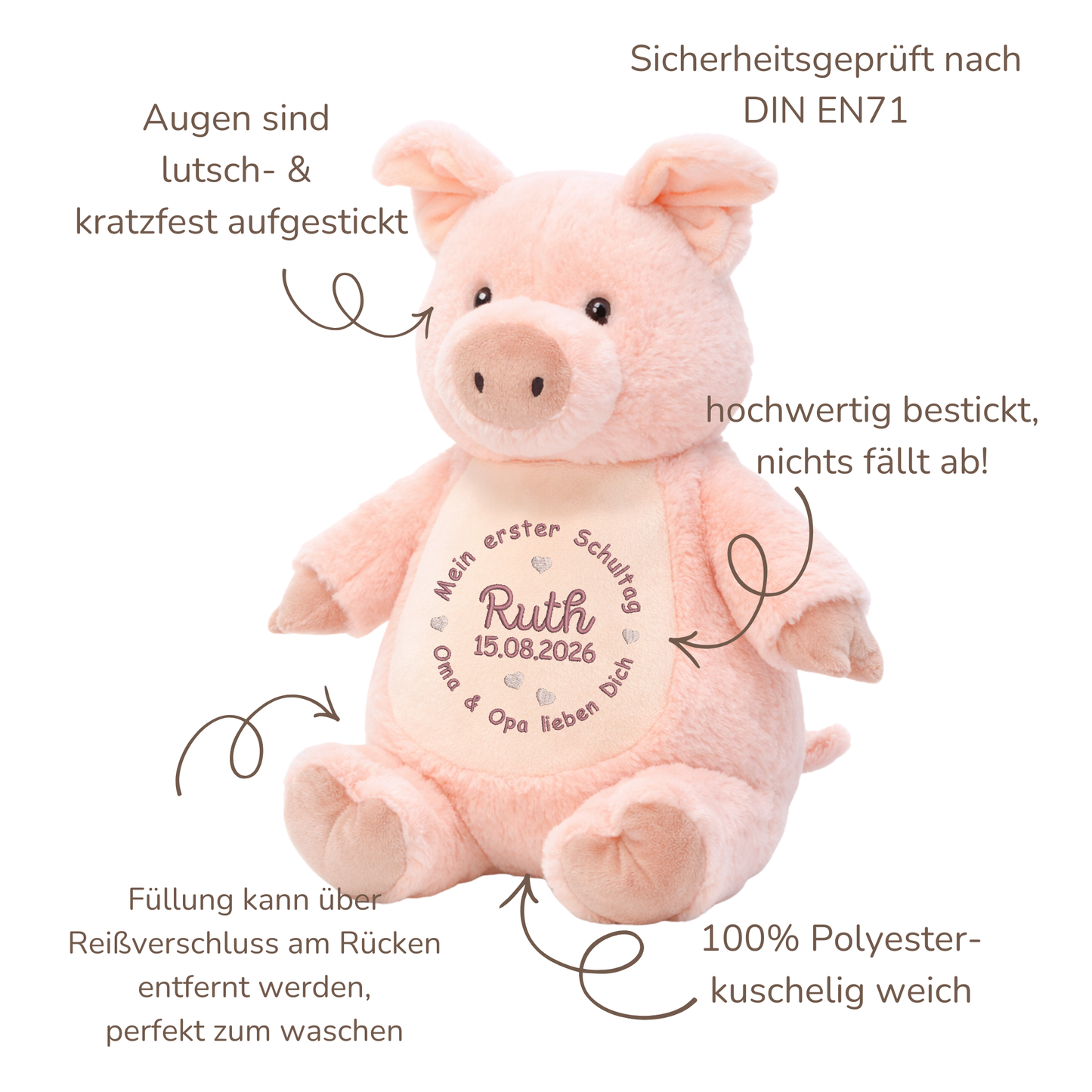 Kuscheltier Schwein zur Einschulung – Liebevoller Begleiter mit persönlicher Note