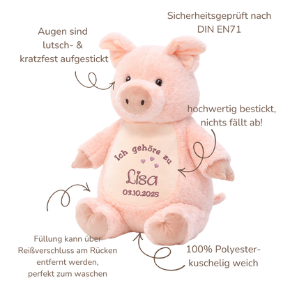 Beschützer Kuscheltier Schwein – Liebevoll bestickt und personalisiert
