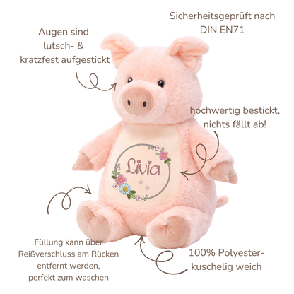 Schwein mit Namen bestickt – Kuscheltier mit Name