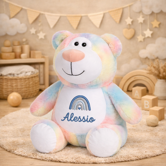 Pastell-Bär mit Namen bestickt – Kuscheltier mit Name