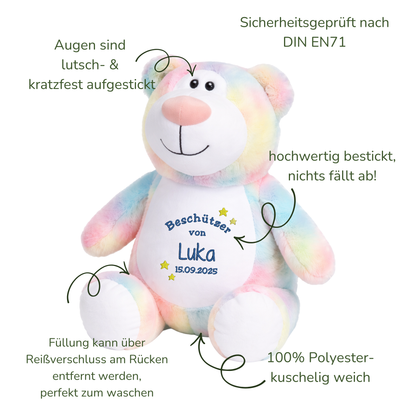 Beschützer Kuscheltier pastell Bär – Liebevoll bestickt und personalisiert