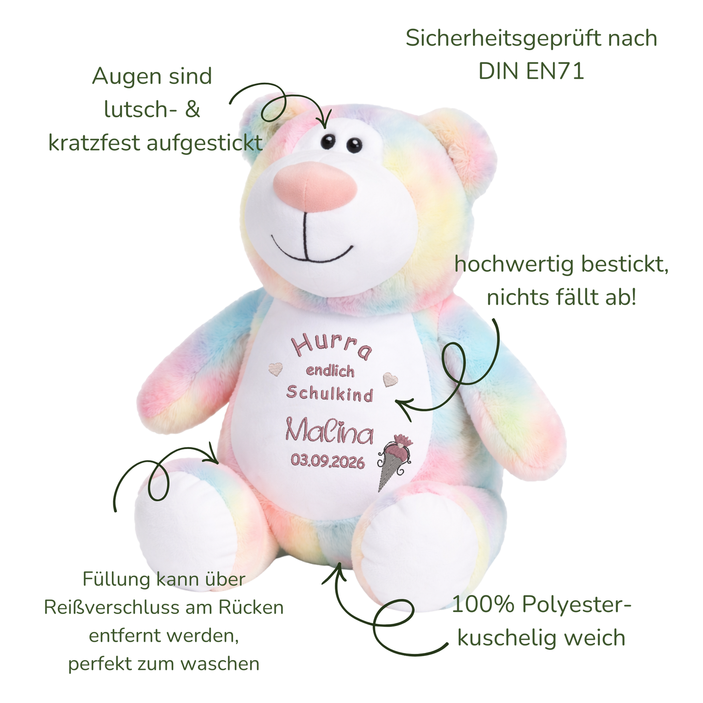 Kuscheltier Pastell-Bär zur Einschulung – Liebevoller Begleiter mit persönlicher Note