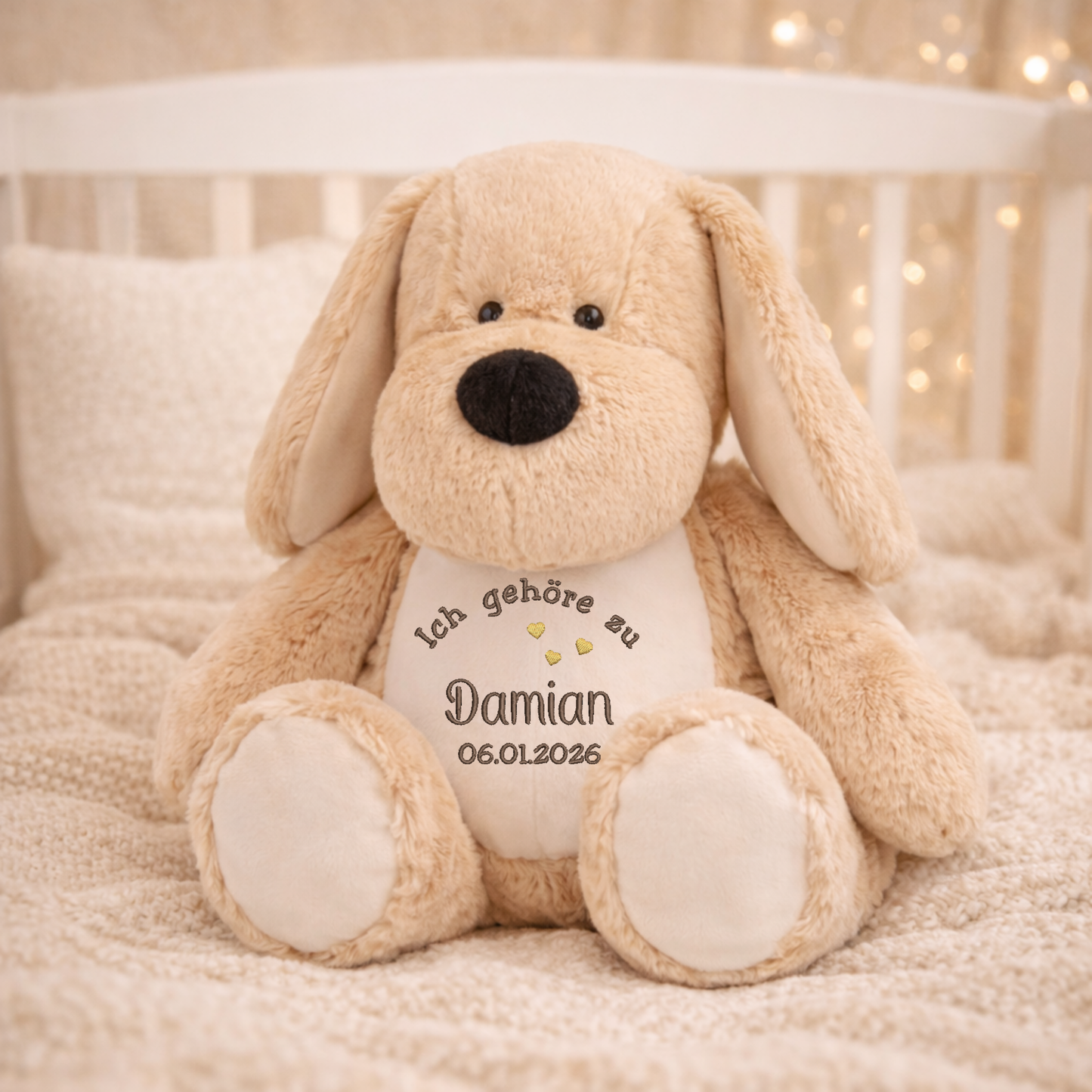 Beschützer Kuscheltier Hund – Liebevoll bestickt und personalisiert