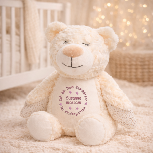Personalisiertes Kuscheltier Schutzengel-Bär zum Kindergartenstart – mit Name bestickt
