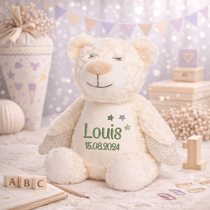 Schutzengel-Bär mit Namen bestickt – Kuscheltier mit Name