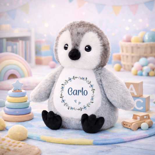 Pinguin mit Namen bestickt – Kuscheltier mit Name