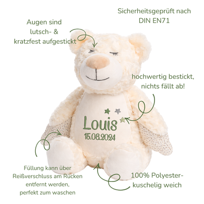 Schutzengel-Bär mit Namen bestickt – Kuscheltier mit Name