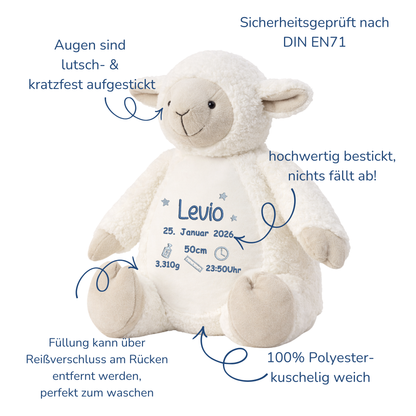 Personalisiertes Schaf zur Geburt – Kuscheltier mit Namen & Geburtsdatum