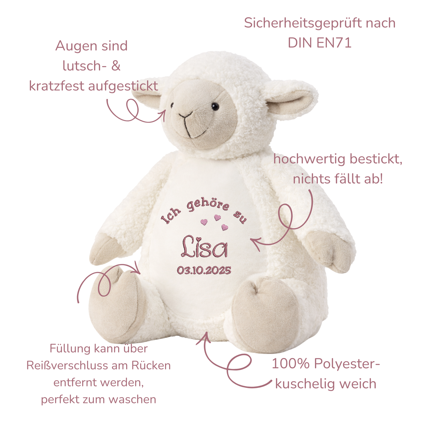 Beschützer Kuscheltier Schaf – Liebevoll bestickt und personalisiert
