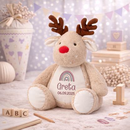 Reindeer mit Namen bestickt – Kuscheltier mit Name