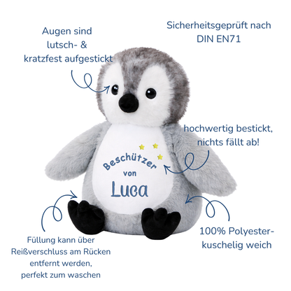 Beschützer Kuscheltier Pinguin – Liebevoll bestickt und personalisiert