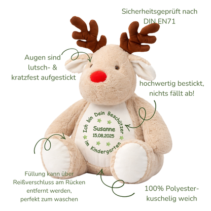 Personalisiertes Kuscheltier Reindeer zum Kindergartenstart – mit Name bestickt