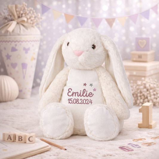 weißer Hase mit Namen bestickt – Kuscheltier mit Name